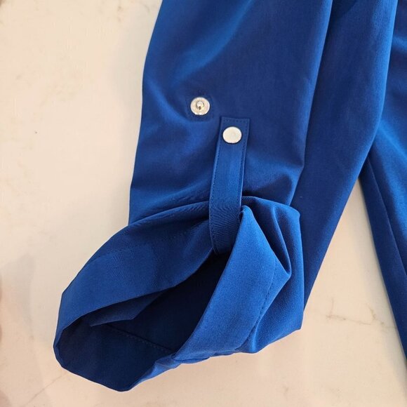 CHICO'S Zenergy Blue Zipper Gathered Front Detail Light Jacket Size Large 12 (2) - Picture 5 of 11